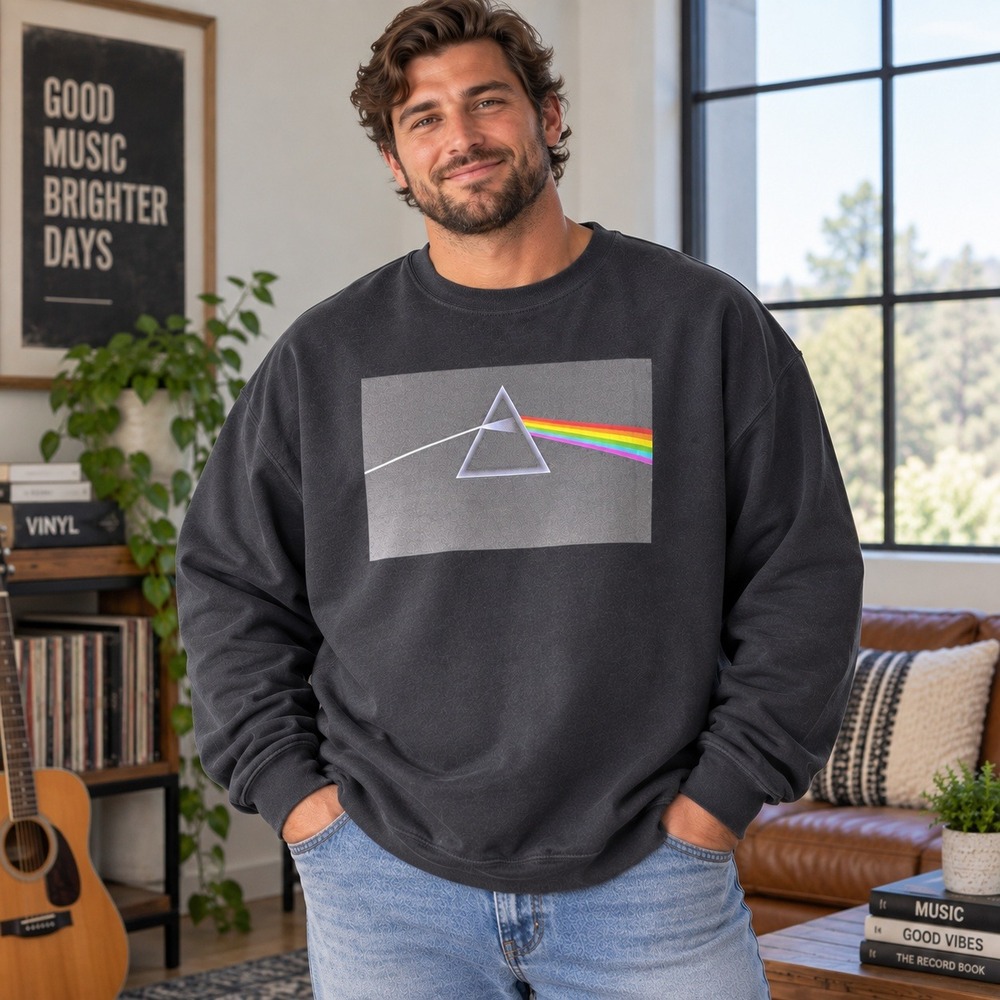 Pink Floyd Sweatshirt Men 3XL Black Dark Side Moon Graphic Band Crewneck